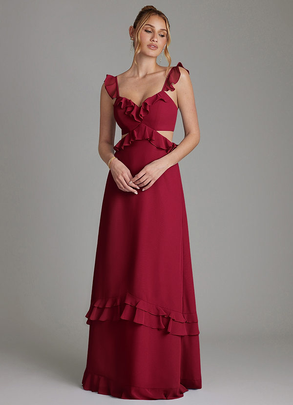 Azazie Malaya Bridesmaid Dresses Burgundy A-Line Corset Chiffon Dress image1
