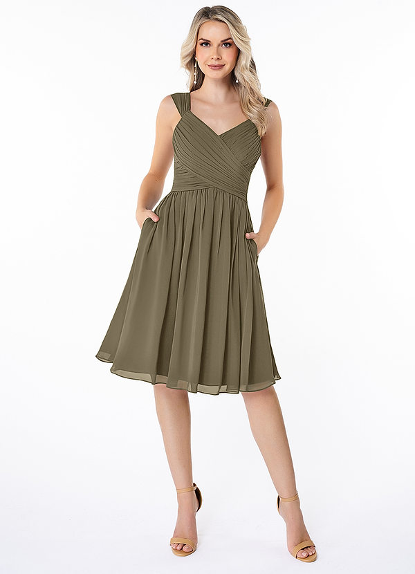 Azazie Angie Brautjungfernkleider A-Linie Korsett Chiffon Kleid Weidengrün image1