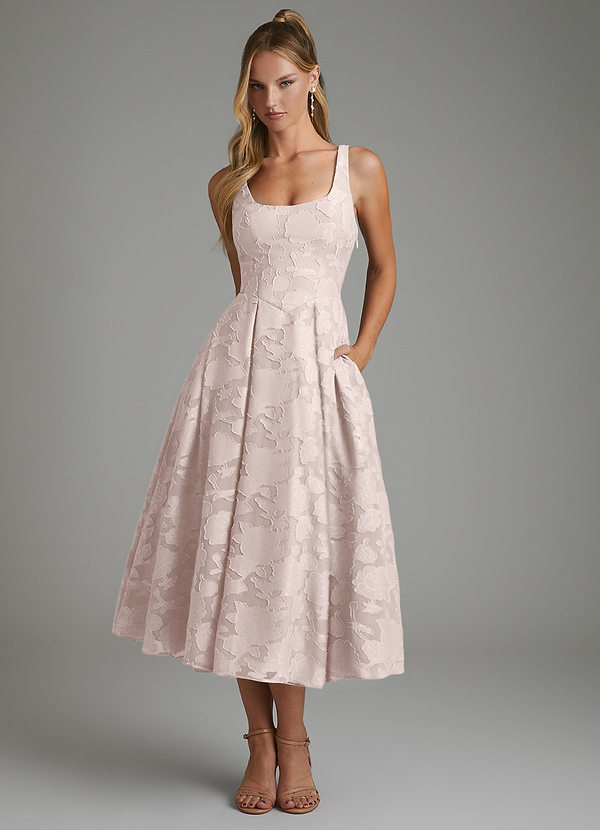 Isabella Bridesmaid Dresses Blushing Pink A-Line Corset Floral Burnout Dress image1