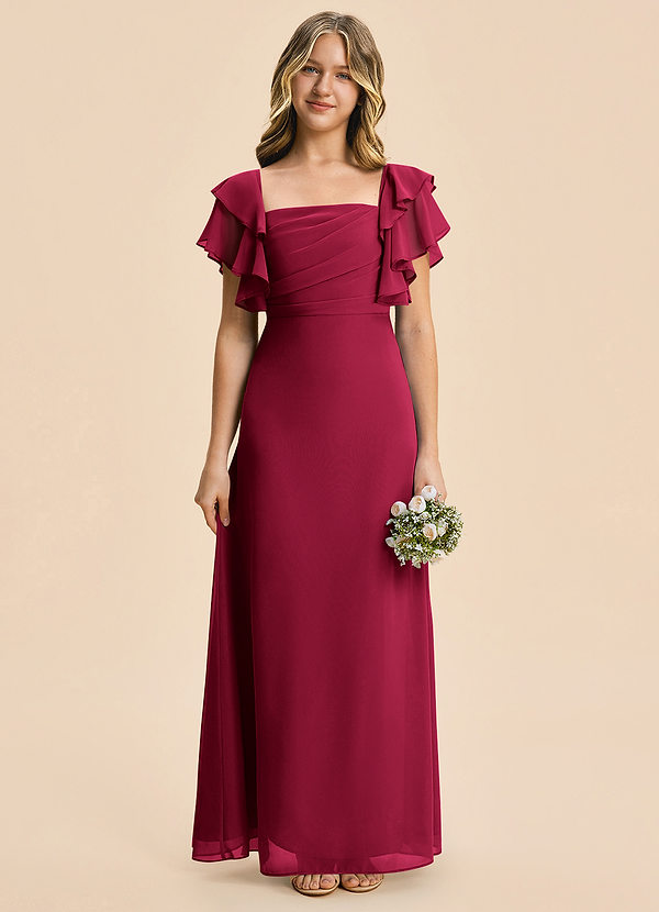 Jalynn Junior Burgundy A-Line Ruched Chiffon Dress image1