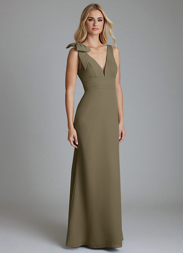 Azazie Taro Bridesmaid Dresses Willow Green Sheath Bow Chiffon Dress image1