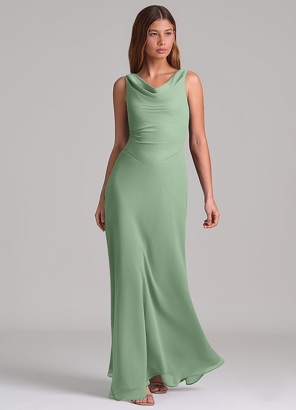 Azazie Nerine Brudtärneklänningar Klä av A-Linje i Chiffong Plisserad Matcha image1