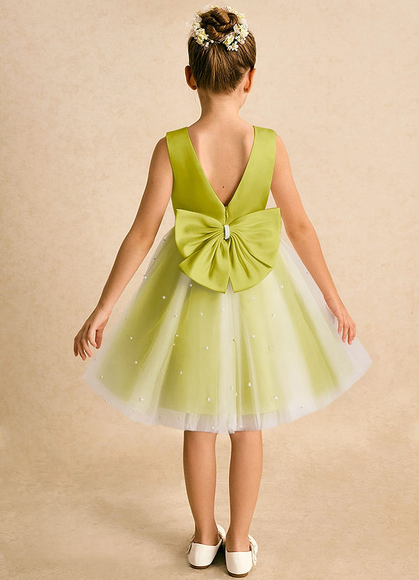 Azazie Esme Flower Girl Dresses Lemongrass Ball-Gown Bow Tulle Dress image1