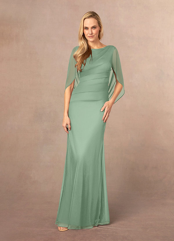 Azazie Belladonna Mother of the Brides Dresses Matcha Mermaid Scoop Pleated Mesh Dress image1