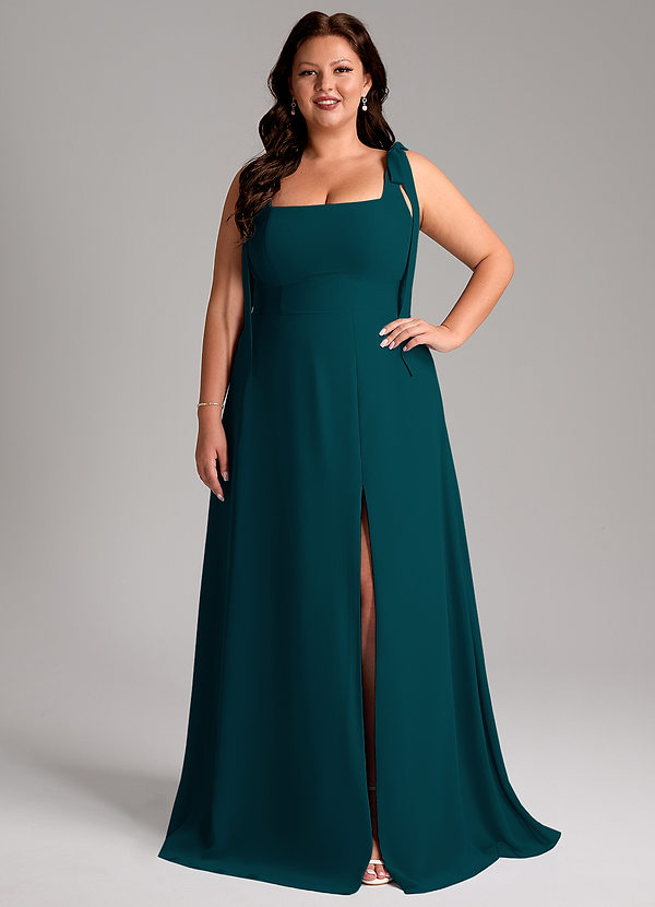 Azazie Debra Bridesmaid Dresses Pine A-Line with Pockets Chiffon Convertible Dress image1
