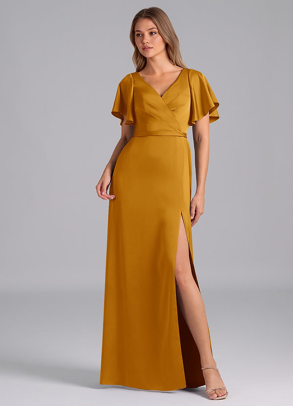 Azazie Ambrosia Brudtärneklänningar Klä av A-Linje i Stretch Satin Plisserad Knäck image1