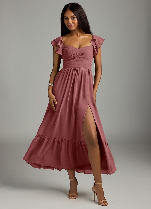 Azazie Anaya Bridesmaid Dresses Amethyst A-Line Pleated Chiffon Dress image1