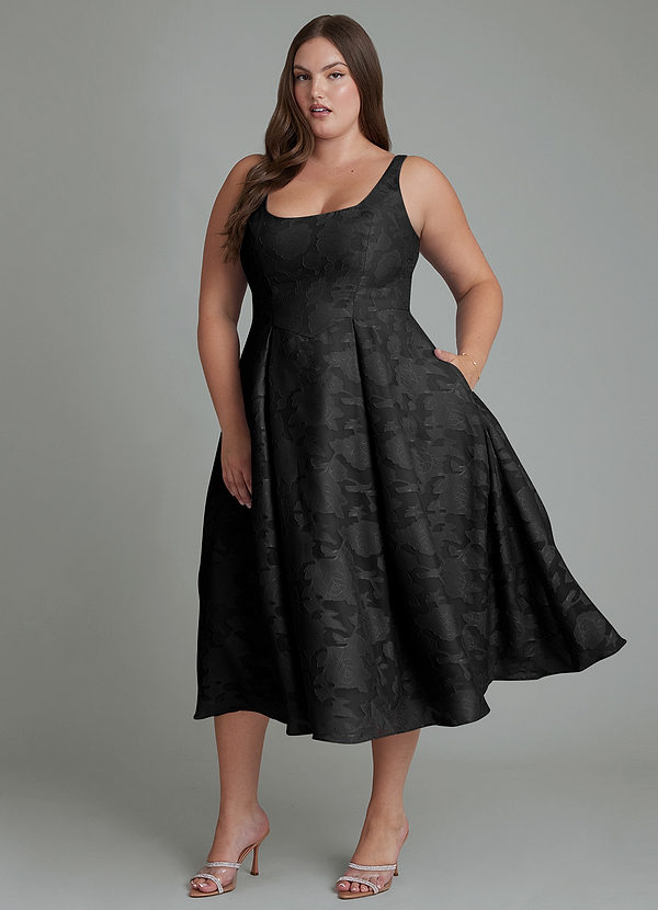 Azazie Amalie Bridesmaid Dresses Black A-Line Pleated Floral Burnout Dress image1