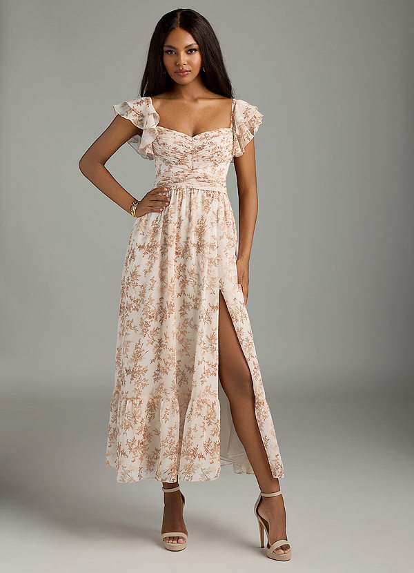 Azazie Anaya Bruidsmeisjes Jurken Jurk van Chiffon met A-Lijn Sweetheart Halslijn Roze Varen Bloemen image1