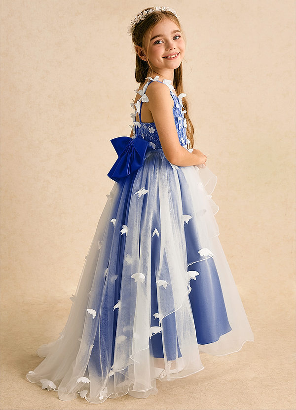 Azazie Darlina Robes de Fillette d'Honneur Robe Princesse en Tulle Dentelle Ivoire Bleu Roi image1