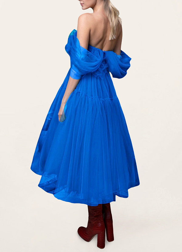 back Divine Invitation Royal Blue Tulle Midi Dress