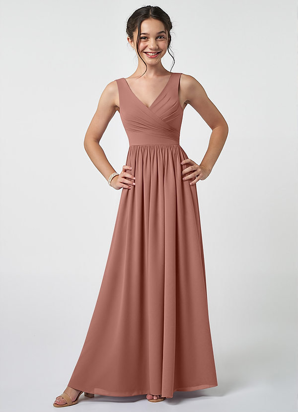 Azazie Keyla Junior Cedar Rose A-Line Pleated Chiffon Dress image1