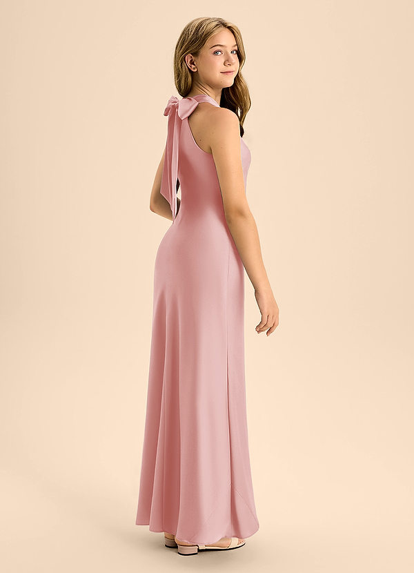 Azazie Doretta Junior Powder Pink A-Line Pleated Stretch Satin Dress image1