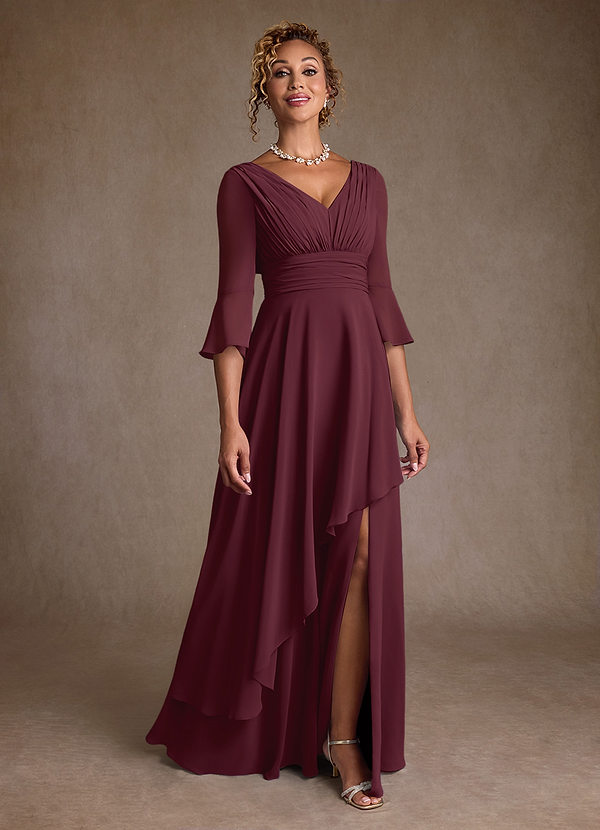 Azazie Eire Vestidos de Madre de la Novia Vestido de Cabernet de Gasa de Corte en A con Plisado image1