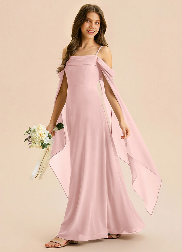 Azazie Moana Junior Powder Pink A-Line Pleated Chiffon Dress image1