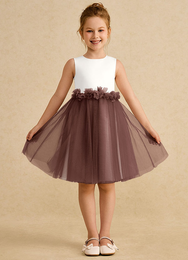 Azazie Louisa Flower Girl Dresses Ivory Espresso A-Line Sleeveless Tulle Dress image1