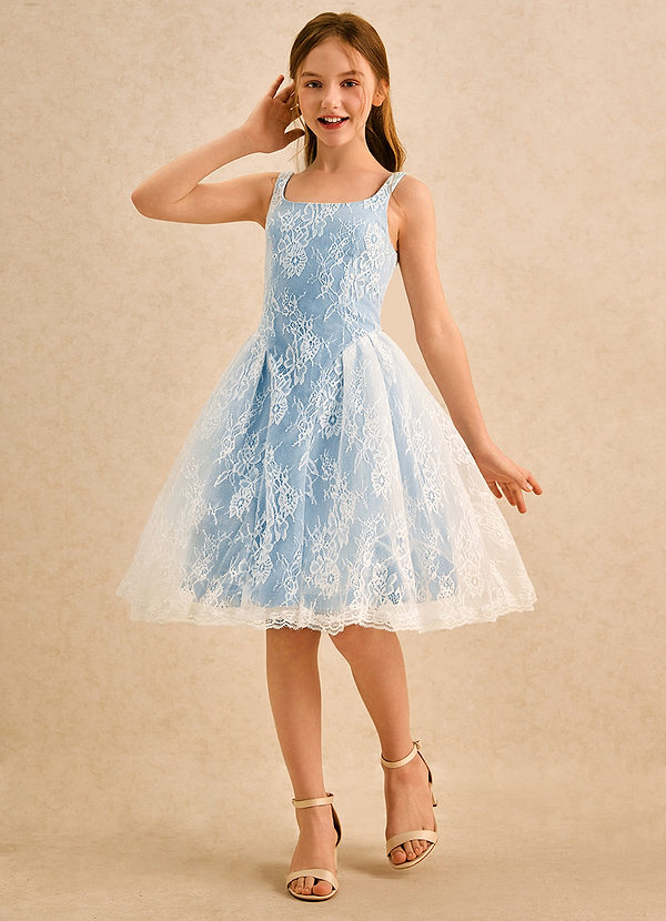 Azazie Cubbie Girls Formal Flower Girl Dresses Steel Blue A-Line Lace Dress image1