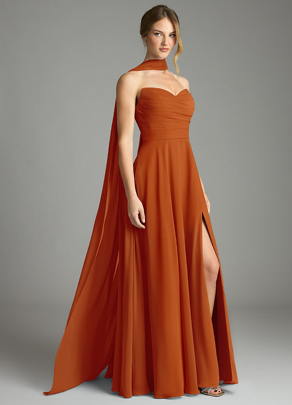 Azazie Ayla Abiti da Damigella Abito A-Line in Chiffon Scollo a Cuore Paprika image1