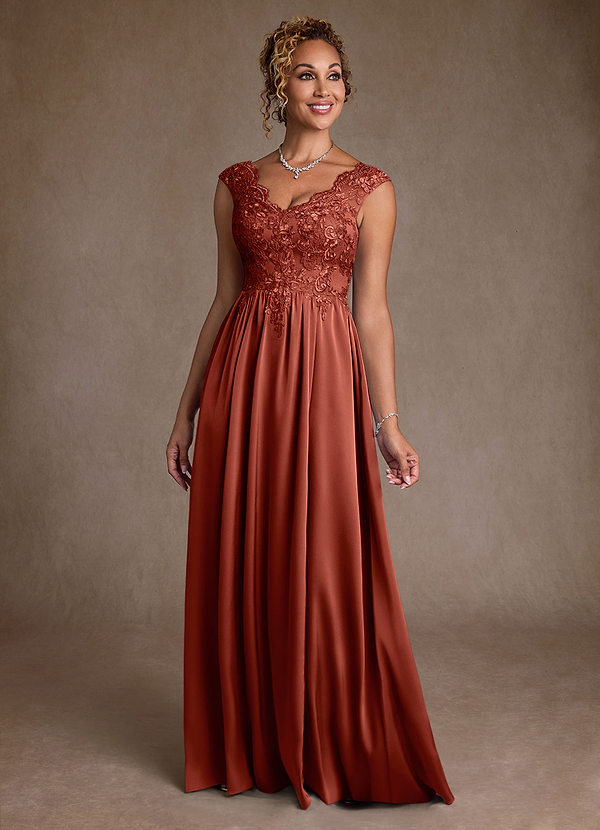 Azazie Amethyst Mother of the Brides Dresses Terracotta A-Line Lace Dress image1