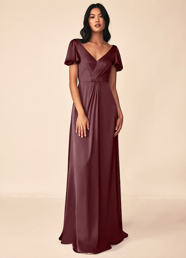 Azazie Soren Bridesmaid Dresses A-Line Pleated Stretch Satin Floor-Length Dress image1