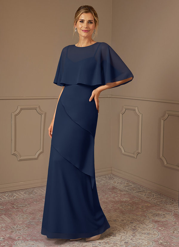 Azazie Bowie Vestidos de Madre de la Novia Vestido de Azul Marino Oscuro de Gasa de Corte En A image1
