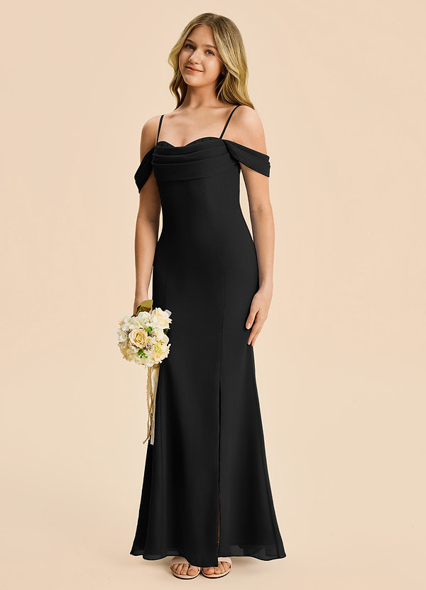 Azazie Nira Junior Black Mermaid Ruched Chiffon Dress image1