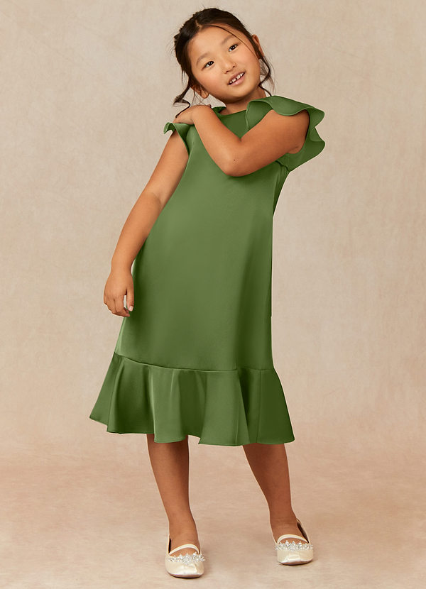 Azazie Sweet Pea Flower Girl Dresses Juniper A-Line Ruched Stretch Satin Dress image1