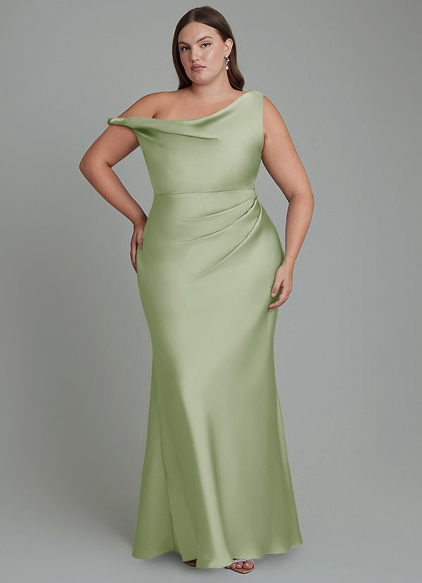 Emerson Bridesmaid Dresses Dusty Sage Mermaid Off the Shoulder Stretch Satin Dress image1