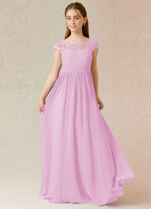 Azazie Silvermist Junior Candy Pink A-Line Pleated Chiffon Dress image1