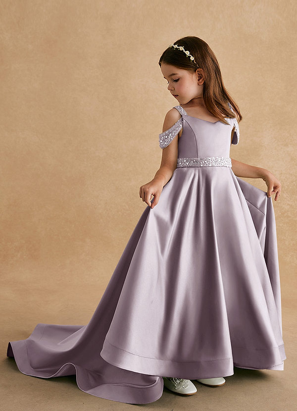 Azazie Jodi Vestidos de Niña de Flores Vestido de Atardecer de Satin Mate de Corte En A image1