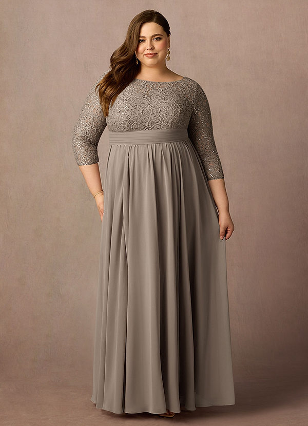 Azazie Carmena Brautmutterkleider A-Linie Pailletten Chiffon Kleid Taupe image1