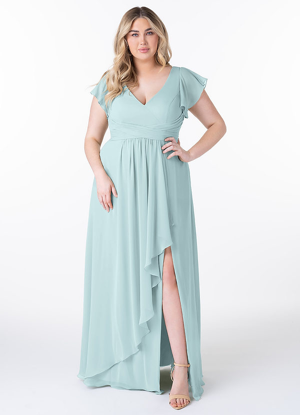 Azazie Omari Brautjungfernkleider A-Linie Chiffon Kleid Nebel image1