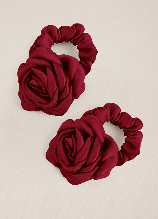 front Matching Color Matte Satin Rose Scrunchie Set