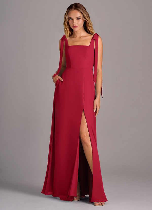 Azazie Debra Bridesmaid Dresses Scarlet A-Line with Pockets Chiffon Convertible Dress image1