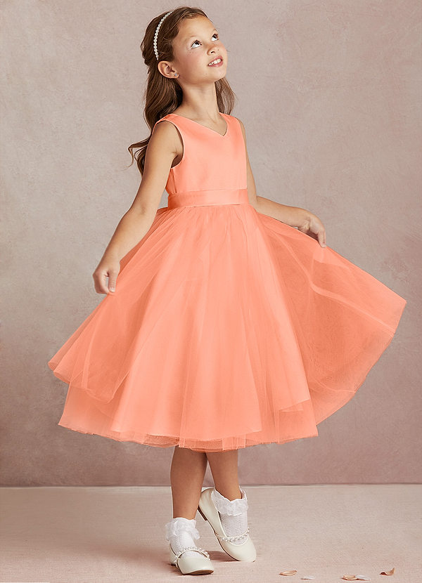 Azazie Marlee Flower Girl Dresses Sunset A-Line Pleated Matte Satin Dress image1