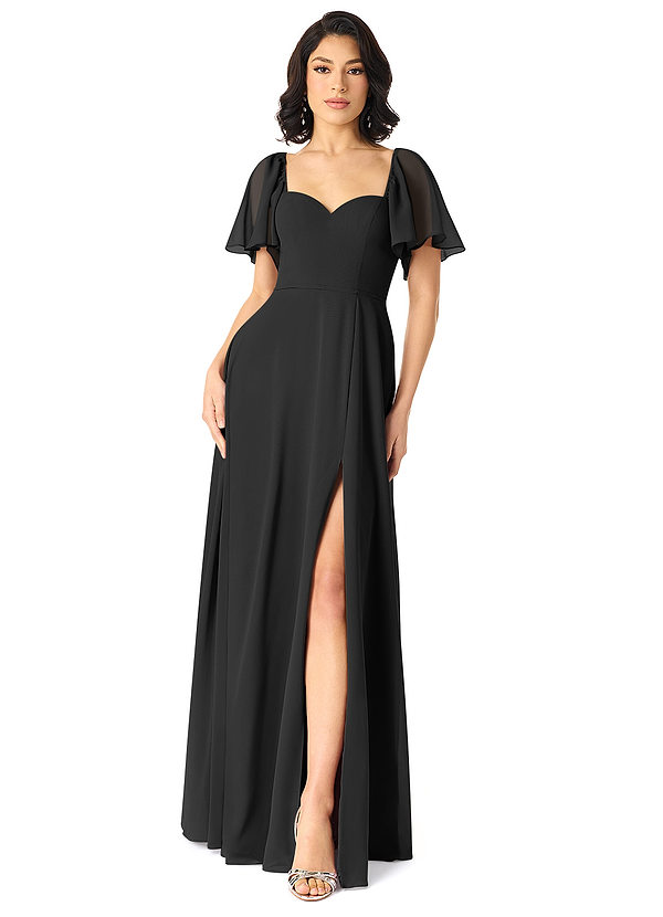 Azazie Chloe Bridesmaid Dresses Black A-Line Sweetheart Neckline Chiffon Dress image1