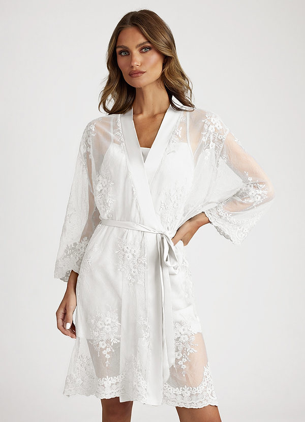 front Blanco Sheer Lace Robe
