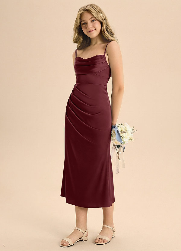 Azazie Mai Junior Jurk van Stretch Satijn met Kolom Geplooid Cabernet image1