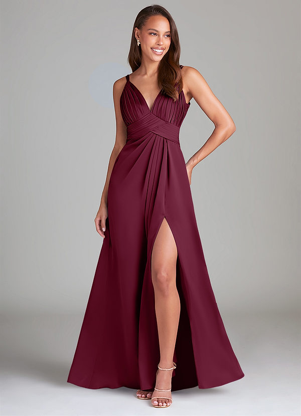 Azazie Maren Allure Robes Demoiselle d'honneur Robe Trapèze en Satin extensible Dentelle Mûre image1