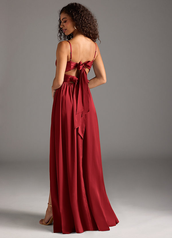 Azazie Zeya Bridesmaid Dresses Scarlet A-Line Pleated Stretch Satin Dress image1