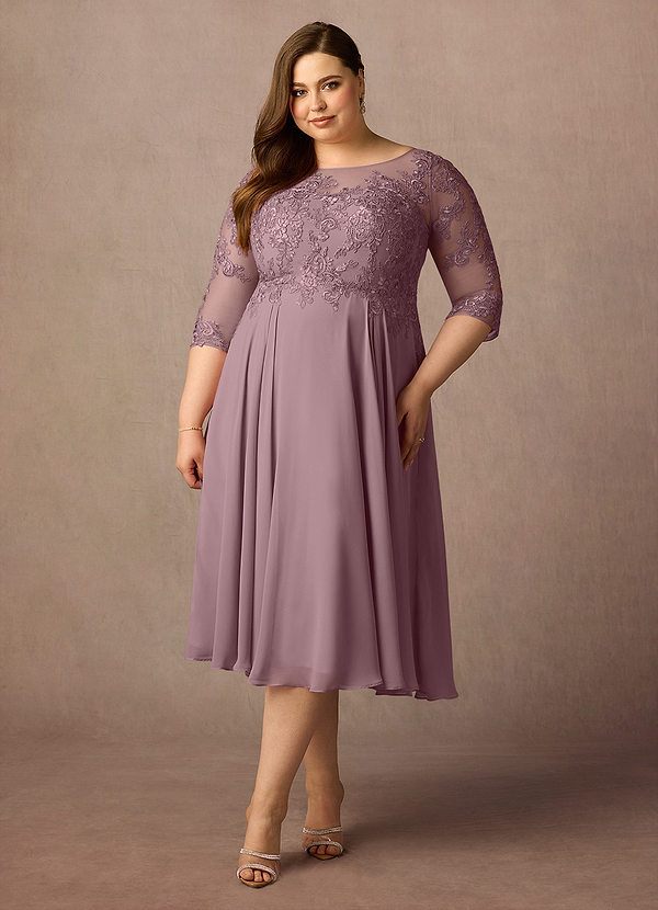 Azazie Marge Mother of the Brides Dresses Dusty Rose A-Line Scoop Lace Chiffon Dress image1