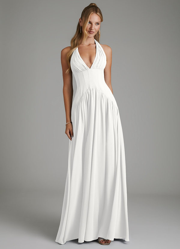 Azazie Alicia Bridesmaid Dresses White A-Line Pleated Chiffon Dress image1