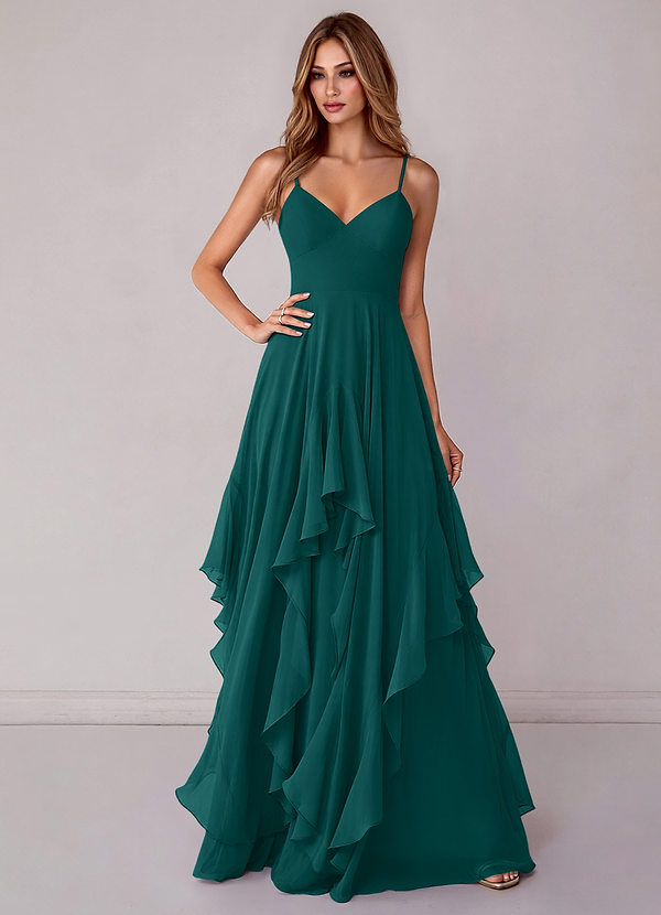 Azazie Zaina Bridesmaid Dresses Peacock A-Line Chiffon Dress image1