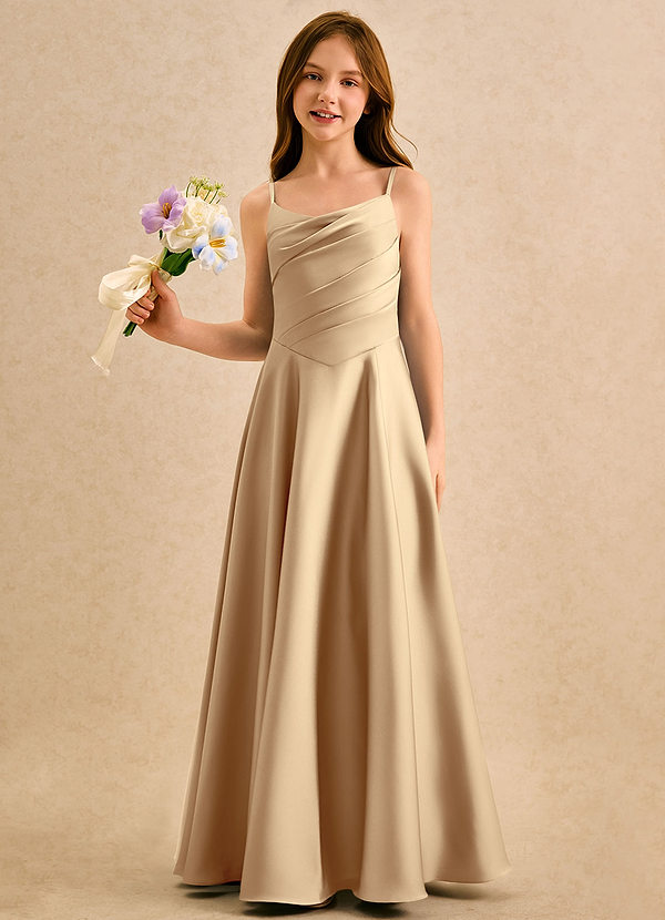 Azazie Coconut Girls Formal Blumenkinder Kleider A-Linie Plissee Stretch-Satin Kleid Champagner image1