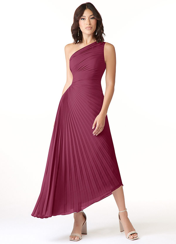 Azazie Kirra Brautjungfernkleider A-Linie One-Shoulder Chiffon Kleid Maulbeerrot image1
