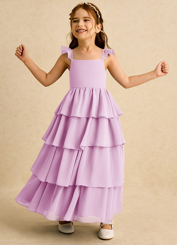 Azazie Boba Vestidos de Niña de Flores Vestido de Rosa Caramelo de Gasa de Corte En A con Escote Cuadrado image1