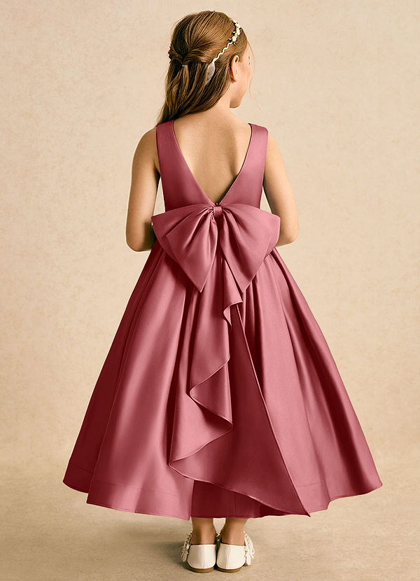 Azazie Cailee Flower Girl Dresses Antique Rose Ball-Gown Pleated Matte Satin Dress image1