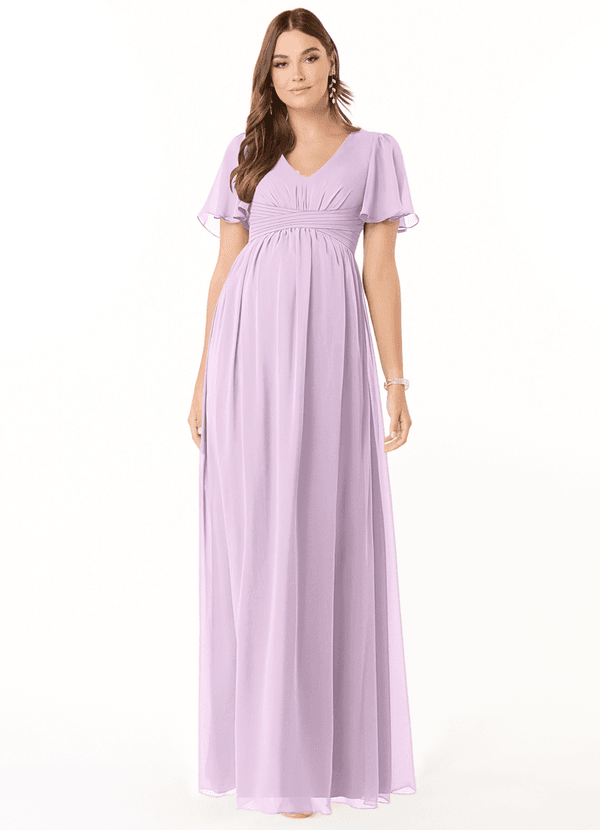 Azazie Verna Maternity Bridesmaid Dresses A-Line V-Neck Ruched Chiffon Floor-Length Dress image1