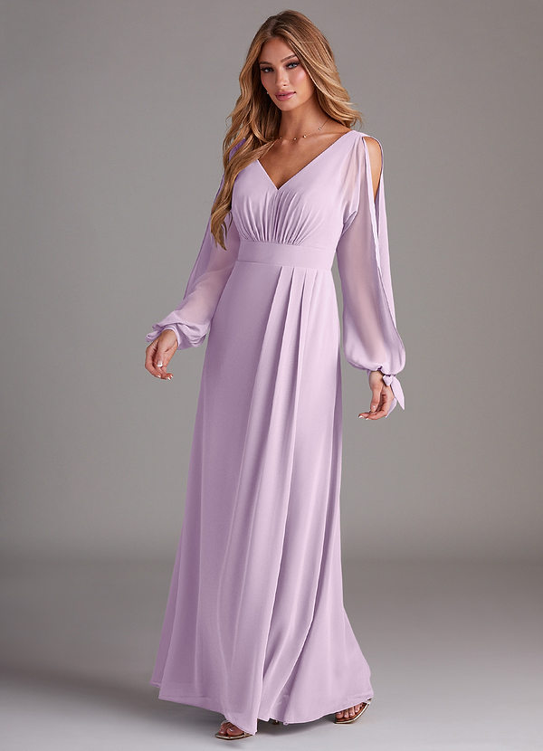 Azazie Matilda Bridesmaid Dresses Frosted Lilac A-Line Long Sleeve Chiffon Dress image1