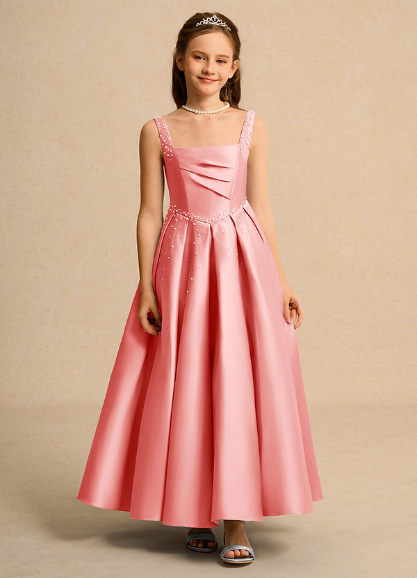 Azazie Mochi Girl Junior Formal Klänningar för brudeflicka Klä Balklänning i Matt satäng Plisserad image1